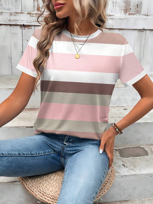 SHEIN EMERY ROSE Camiseta ajustada de manga corta con bloques de color y rayas - Quierox - Tienda Online