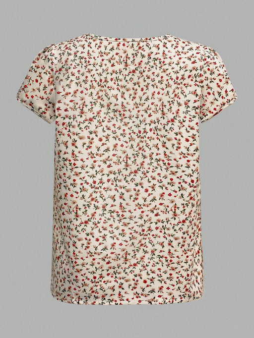 SHEIN EMERY ROSE Camiseta de manga corta con cuello redondo y plisado - Quierox - Tienda Online