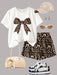 Shein Emery Rose Conjunto para niñas de camiseta de manga corta y pantalones cortos con estampado de leopardo y lazo - Quierox - Tienda Online