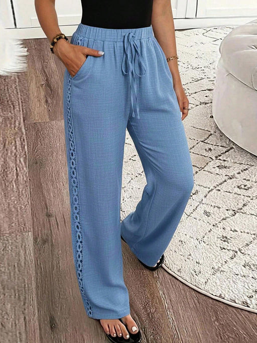SHEIN EMERY ROSE Pantalones largos de mezcla de lino con efecto de mezclilla - Quierox - Tienda Online