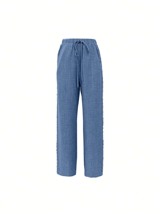 SHEIN EMERY ROSE Pantalones largos de mezcla de lino con efecto de mezclilla - Quierox - Tienda Online