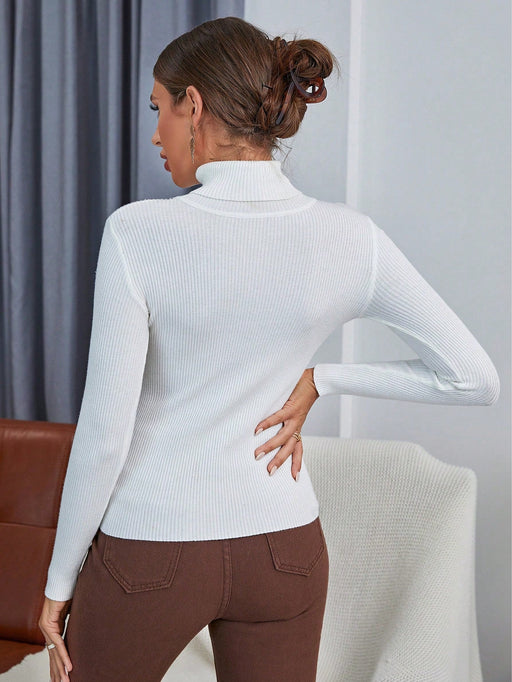 SHEIN EMERY ROSE Suéter de punto acanalado de cuello alto liso - Quierox - Tienda Online