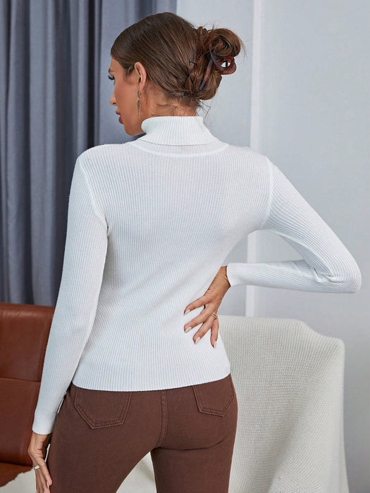 SHEIN EMERY ROSE Suéter de punto acanalado de cuello alto liso - Quierox - Tienda Online