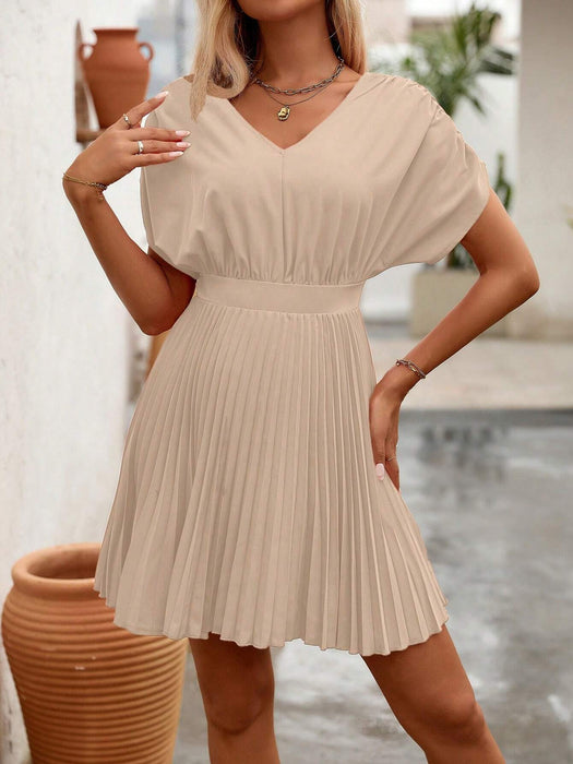 SHEIN EMERY ROSE Vestido casual de mujer de color liso con mangas murciélago y bajo plisado sencillo - Quierox - Tienda Online