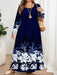 SHEIN EMERY ROSE Vestido de manga larga y cuello redondo elegante y vintage, azul marino con estampado floral - Quierox - Tienda Online