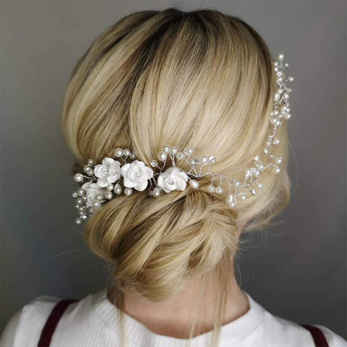 Shein Enredadera para el cabello con forma de rama de perla y flor blanca para novia - Quierox - Tienda Online