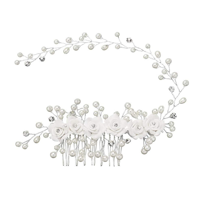 Shein Enredadera para el cabello con forma de rama de perla y flor blanca para novia - Quierox - Tienda Online