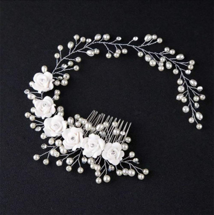 Shein Enredadera para el cabello con forma de rama de perla y flor blanca para novia - Quierox - Tienda Online