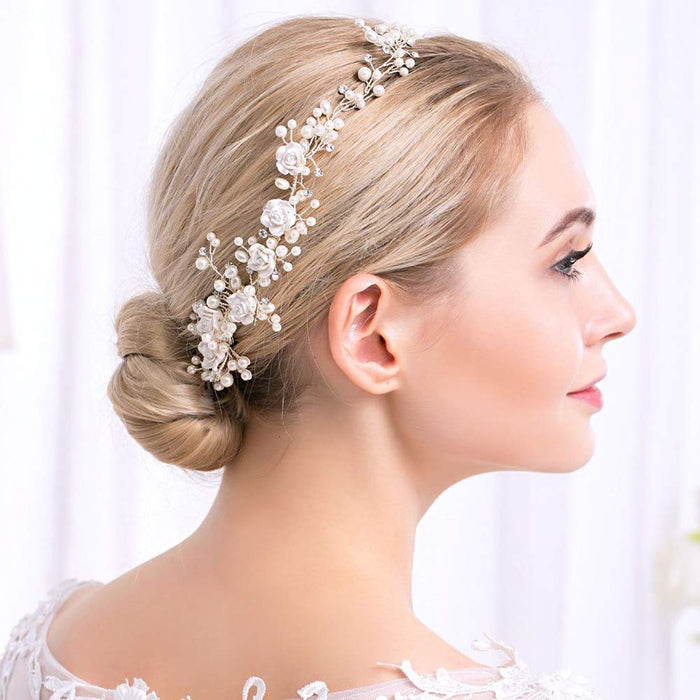 Shein Enredadera para el cabello con forma de rama de perla y flor blanca para novia - Quierox - Tienda Online