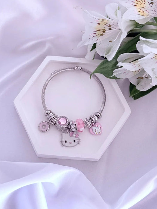 SHEIN Esclava Pandor De Acero Con Charms Hello Kitty - Quierox - Tienda Online