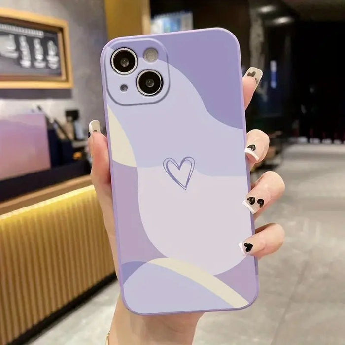 Shein estuche de teléfono de silicona creativo todo en uno con diseño de corazón púrpura, resistente a los golpes - Quierox - Tienda Online