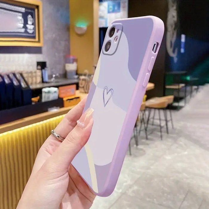 Shein estuche de teléfono de silicona creativo todo en uno con diseño de corazón púrpura, resistente a los golpes - Quierox - Tienda Online