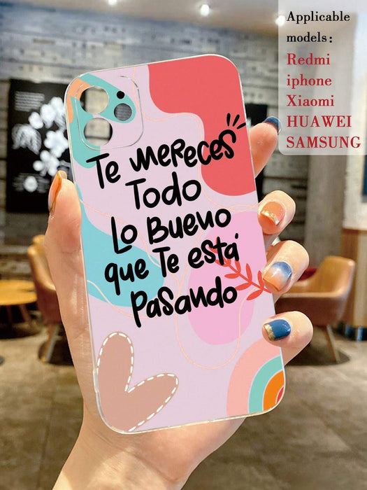 Shein Estuche para teléfono con diseño de letras transparente de TPU esmerilado, a prueba de golpes - Quierox - Tienda Online