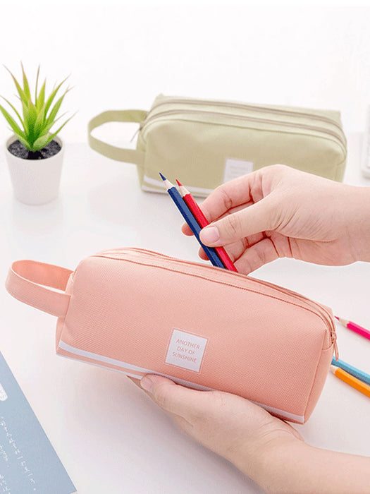 Shein Estuche portátil de doble capa para estudiantes, de gran capacidad - Quierox - Tienda Online