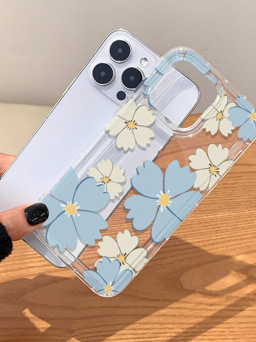 Shein Estuche suave transparente de alta gama con diseño de flores azules, a prueba de caídas y polvo - Quierox - Tienda Online