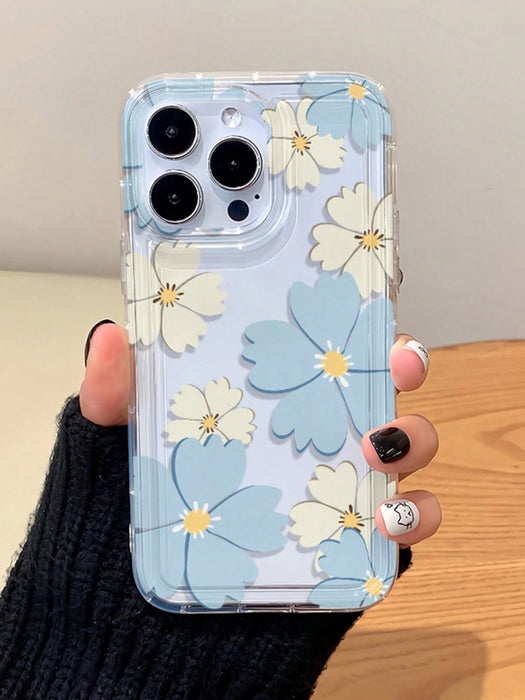 Shein Estuche suave transparente de alta gama con diseño de flores azules, a prueba de caídas y polvo - Quierox - Tienda Online