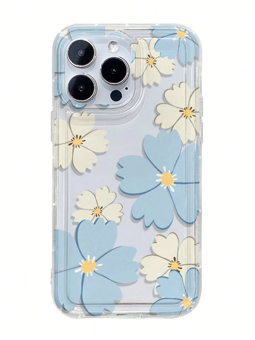 Shein Estuche suave transparente de alta gama con diseño de flores azules, a prueba de caídas y polvo - Quierox - Tienda Online