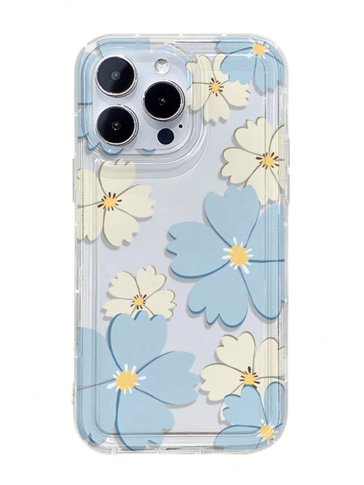Shein Estuche suave transparente de alta gama con diseño de flores azules, a prueba de caídas y polvo - Quierox - Tienda Online