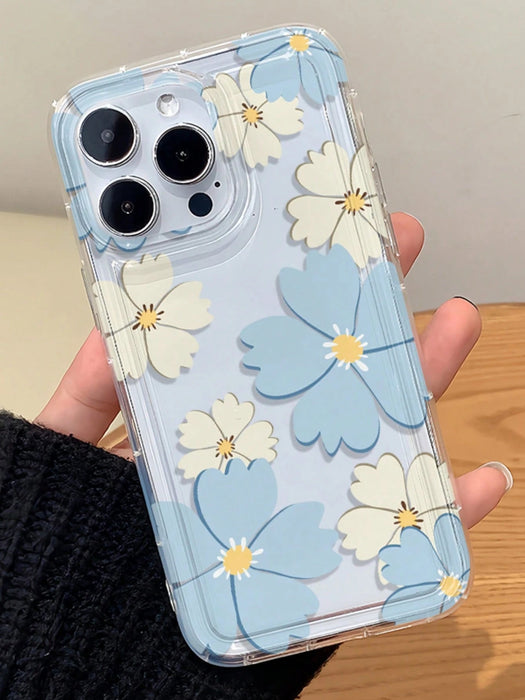Shein Estuche suave transparente de alta gama con diseño de flores azules, a prueba de caídas y polvo - Quierox - Tienda Online
