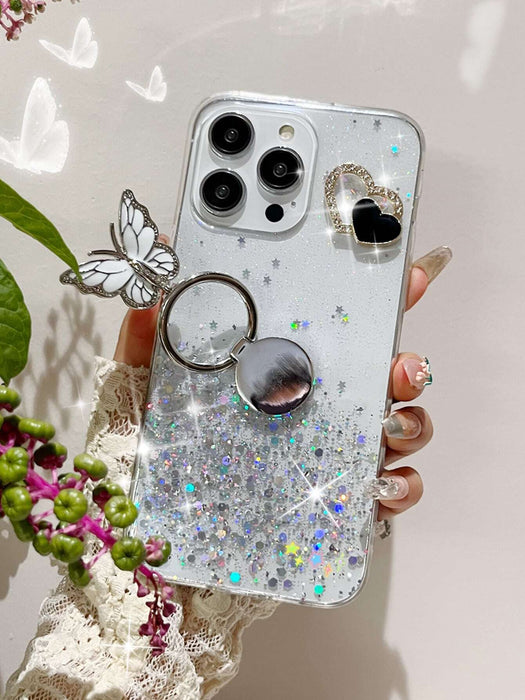 Shein Estuche transparente para teléfono con decoración de mariposas y lentejuelas - Quierox - Tienda Online