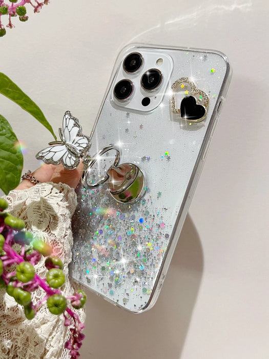 Shein Estuche transparente para teléfono con decoración de mariposas y lentejuelas - Quierox - Tienda Online