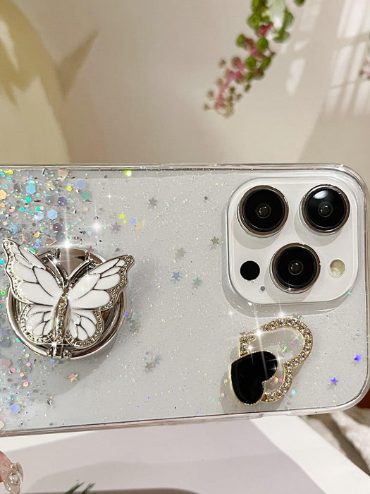 Shein Estuche transparente para teléfono con decoración de mariposas y lentejuelas - Quierox - Tienda Online