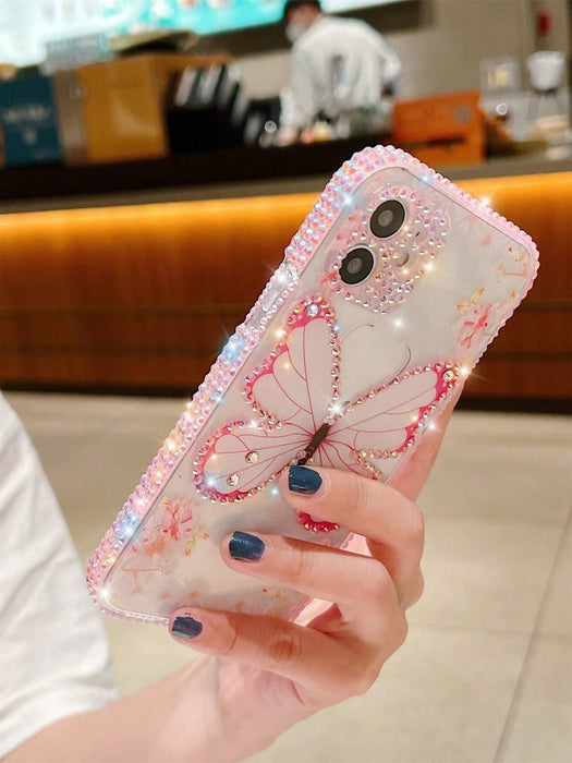 Shein Estuche transparente para teléfono con estampado de mariposa y decoración de diamantes - Quierox - Tienda Online