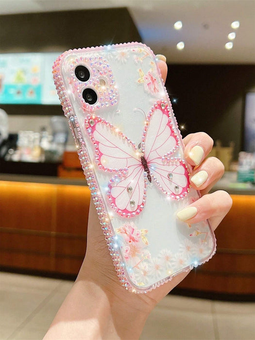 Shein Estuche transparente para teléfono con estampado de mariposa y decoración de diamantes - Quierox - Tienda Online