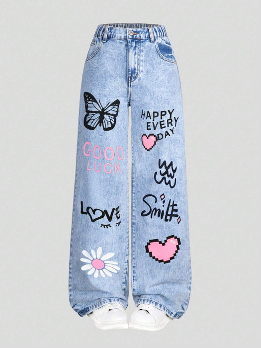 SHEIN Explorewe Jeans casuales de estilo callejero de moda para niñas preadolescentes - Quierox - Tienda Online