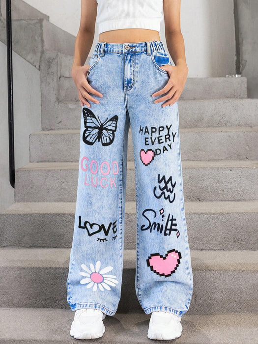 SHEIN Explorewe Jeans casuales de estilo callejero de moda para niñas preadolescentes - Quierox - Tienda Online