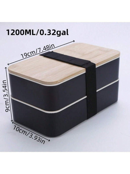 Shein EYSENC - Fiambrera doble con vajilla, portátil, de madera, a prueba de fugas, ideal para picnic - Quierox - Tienda Online