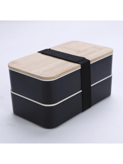 Shein EYSENC - Fiambrera doble con vajilla, portátil, de madera, a prueba de fugas, ideal para picnic - Quierox - Tienda Online