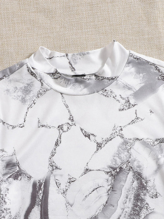 SHEIN EZwear Body de corte alto con estampado de mármol de verano - Quierox - Tienda Online