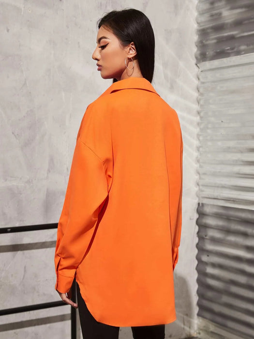 SHEIN EZwear Camisa amplia unicolor de hombros caídos con botón - Quierox - Tienda Online