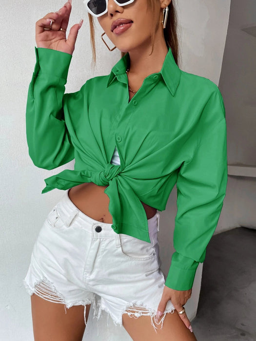 SHEIN EZwear Camisa amplia unicolor de hombros caídos con botón - Quierox - Tienda Online