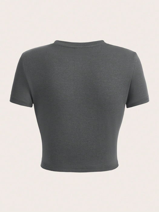 SHEIN EZwear Camiseta ajustada de mujer de manga corta con cuello redondo - Quierox - Tienda Online