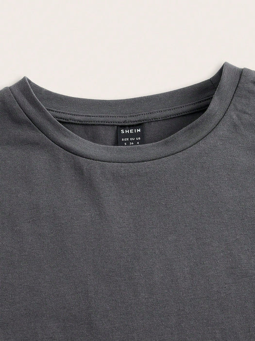 SHEIN EZwear Camiseta ajustada de mujer de manga corta con cuello redondo - Quierox - Tienda Online