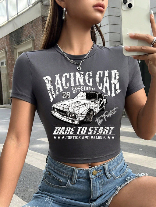 SHEIN EZwear Camiseta ajustada de mujer de manga corta con cuello redondo - Quierox - Tienda Online