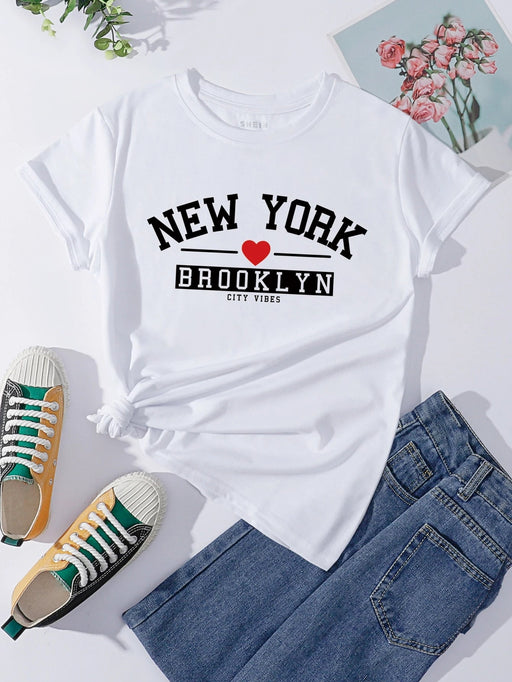 SHEIN EZwear Camiseta con estampado de corazón y letra - Quierox - Tienda Online