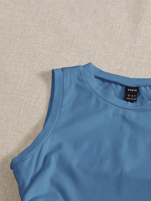 SHEIN EZwear Camiseta corta sin mangas con cordón y fruncido lateral - Quierox - Tienda Online