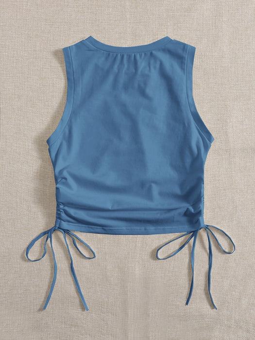 SHEIN EZwear Camiseta corta sin mangas con cordón y fruncido lateral - Quierox - Tienda Online