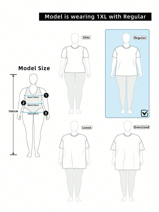 SHEIN EZwear Camiseta de manga corta ajustada informal de talla grande con diseño arquitectónico - Quierox - Tienda Online
