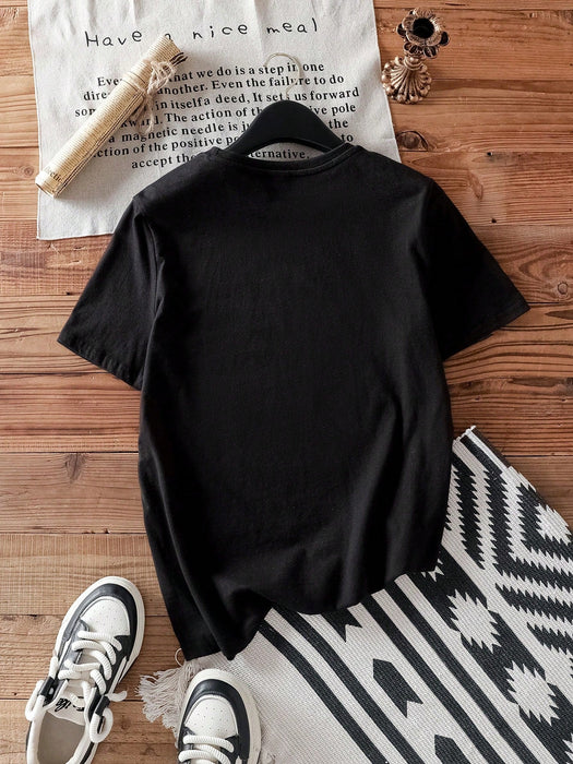 SHEIN EZwear Camiseta de manga corta ajustada informal de talla grande con diseño arquitectónico - Quierox - Tienda Online