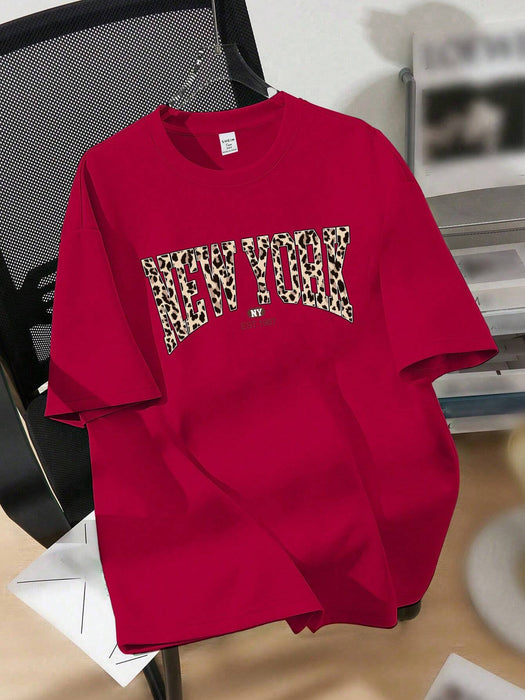 SHEIN EZwear Camiseta de manga corta con cuello redondo y estampado de leopardo de talla grande - Quierox - Tienda Online