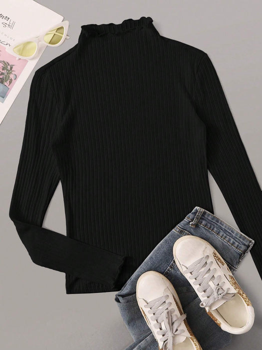 SHEIN EZwear Camiseta de mujer de talla grande con canalé de punto