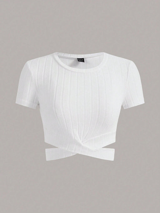 SHEIN EZwear Camiseta de verano blanca sólida, de ajuste ceñido, con mangas cortas - Quierox - Tienda Online