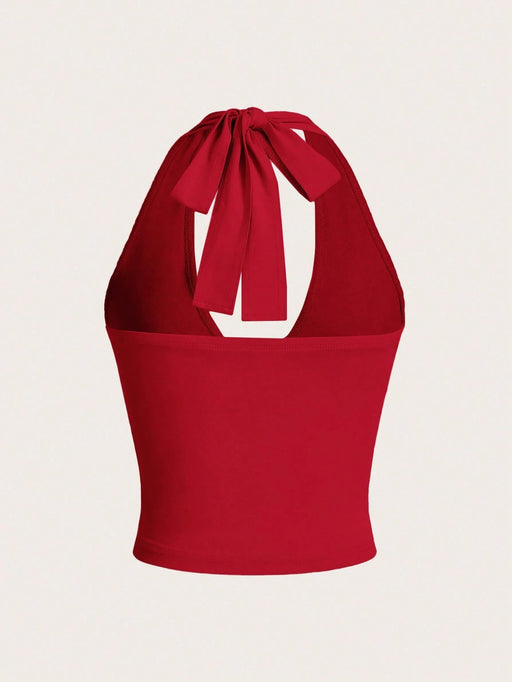 SHEIN EZwear - Camiseta sin mangas de vacaciones con cuello en V, color liso y sin espalda para mujer - Quierox - Tienda Online