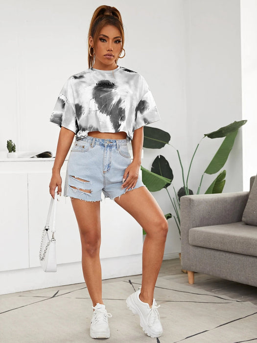 SHEIN EZwear Conjunto De Verano. Top De Teñido Anudado Gráfico - Quierox - Tienda Online