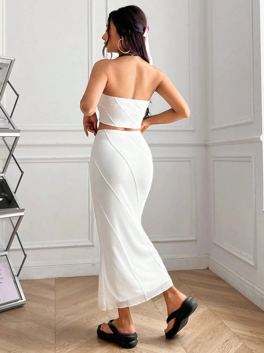 SHEIN EZwear Conjunto De Verano: Top De Tubo Sólido Y Falda De Dobladillo De Sirena - Quierox - Tienda Online