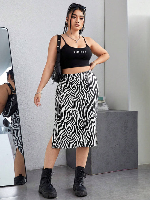 SHEIN EZwear Falda De Talla Grande Con Cintura Alta Para Mujeres, Con Estampado De Cebra - Quierox - Tienda Online